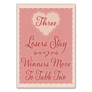 Valentine Heart Bunco Table Card #3 Tischnummer