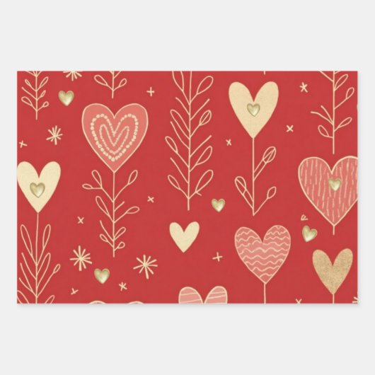 Valentine heart floral wrapping paper geschenkpapier set (Vorderseite)
