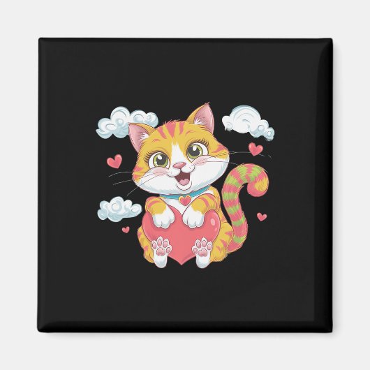 Valentine Heart Kitty Liebe Cat Rainbow Niedlich C Magnet (Vorne)