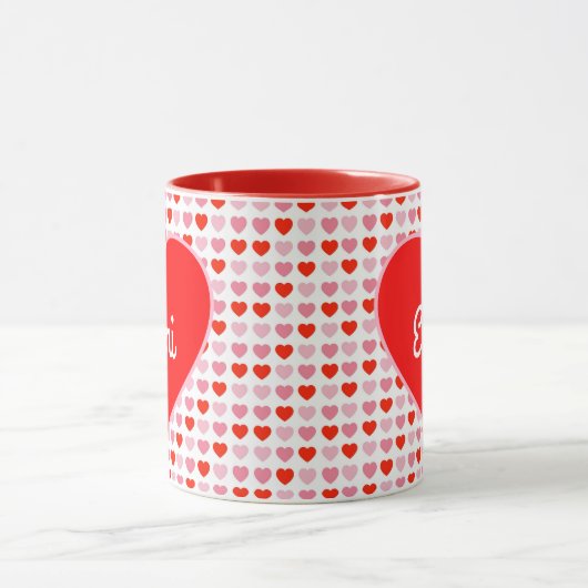 Valentine Heart Pattern & Red Heart Individuelle N Tasse (Zentrum)
