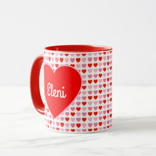 Valentine Heart Pattern & Red Heart Individuelle N Tasse (Vorderseite Links)