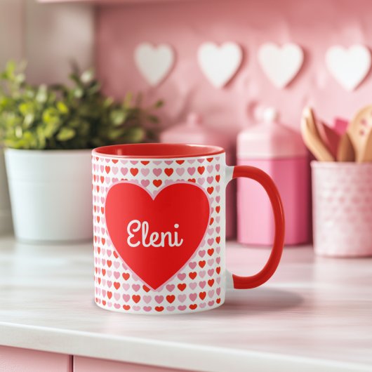 Valentine Heart Pattern & Red Heart Individuelle N Tasse