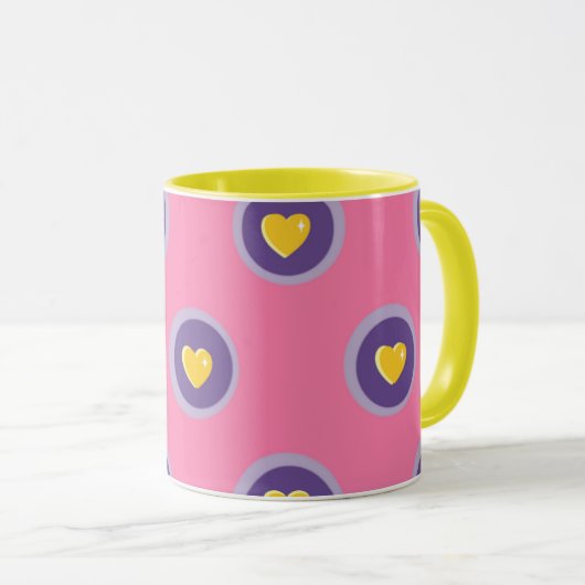 Valentine Heart Pattern with Circles – Cute Pink Tasse (VorderseiteRechts)