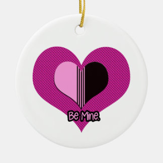 Valentine Heart Pink and Black Be Mine Keramik Ornament