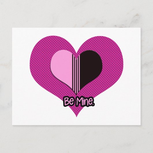 Valentine Heart Pink and Black Be Mine Postkarte (Vorderseite)