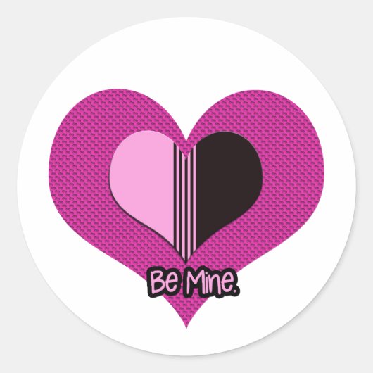 Valentine Heart Pink and Black Be Mine Runder Aufkleber (Vorderseite)