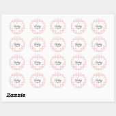 Valentine Heart Pink Gingham Pattern Name Monogram Runder Aufkleber (Blatt)