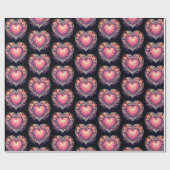 Valentine Heart Pink Liebe Blume Ornamente Geschenkpapier (Flach)