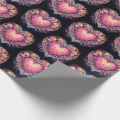 Valentine Heart Pink Liebe Blume Ornamente Geschenkpapier (Ecke)