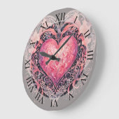 Valentine Heart Pink Liebe Blume Ornamente Große Wanduhr (Winkel)