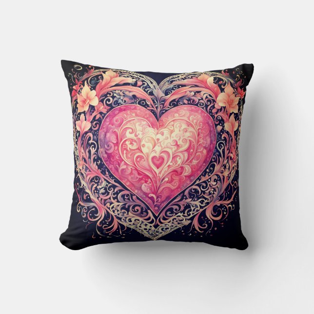 Valentine Heart Pink Liebe Blume Ornamente Kissen (Vorderseite)