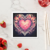 Valentine Heart Pink Liebe Blume Ornamente Serviette (Beispiel)