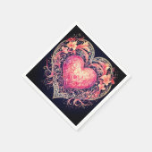 Valentine Heart Pink Liebe Blume Ornamente Serviette (Ecke)