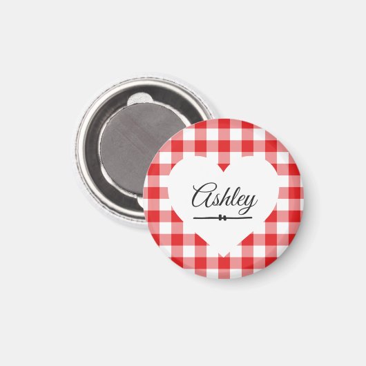 Valentine Heart Red Gingham Name Monogram Magnet (Vorderseite/Rückseite)