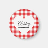 Valentine Heart Red Gingham Name Monogram Magnet (Vorne)