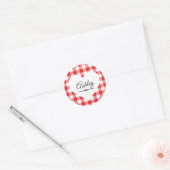 Valentine Heart Red Gingham Pattern Name Monogram Runder Aufkleber (Umschlag)