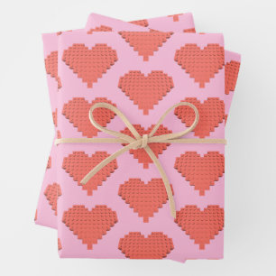Valentine Heart Shape Pink Geschenkpapier Set