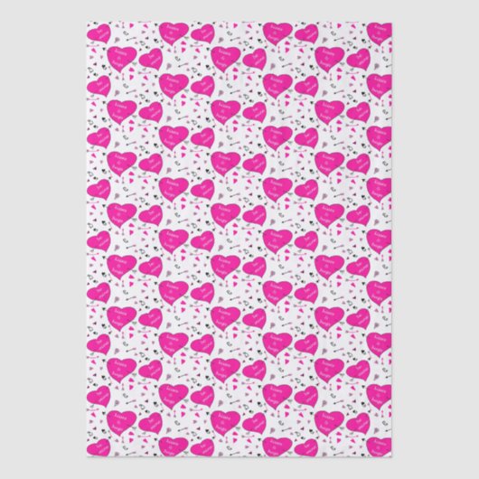 Valentine Hearts and Arrows Pink Pattern Seidenpapier (Vorderseite)