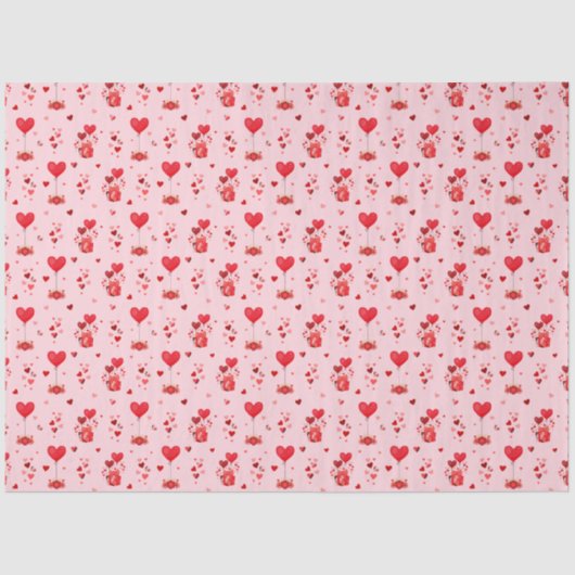 Valentine Hearts and Balloons on Pink Seidenpapier (Vorderseite)