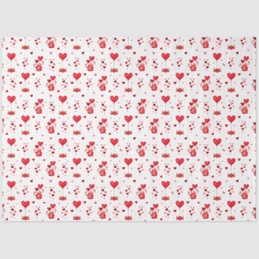 Valentine Hearts and Balloons on White Seidenpapier (Vorderseite)