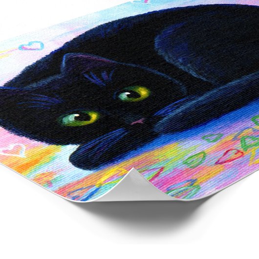 Valentine Hearts Black Cat Art Poster (Ecke)