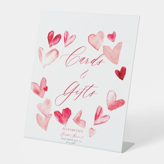 Valentine Hearts Bridal Shower Cards Gifts Sign Sockelschild (Vorderseite)