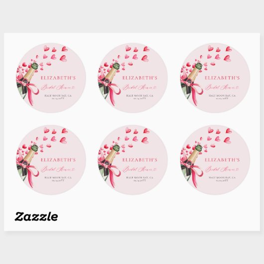 Valentine Hearts Bubbly Whimsical Bridal Shower Runder Aufkleber (Blatt)