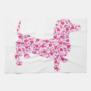 Valentine Hearts Dachshund Küchentuch