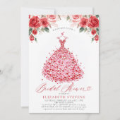 Valentine Hearts Dress Rote Rosen Brautparty Einladung (Vorderseite)