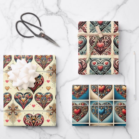 Valentine Hearts Geschenkpapier Set (Vorderseite)