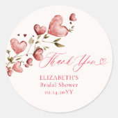 Valentine Hearts Love Garden Pink Bridal Shower Runder Aufkleber (Vorderseite)