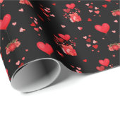Valentine Hearts on Black Geschenkpapier (Rolleneckpunkt)