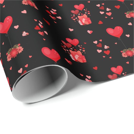Valentine Hearts on Black Geschenkpapier (Rolleneckpunkt)
