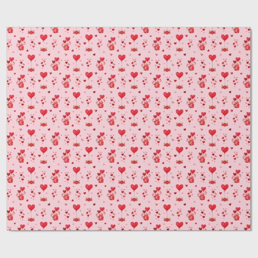 Valentine Hearts on Pink Geschenkpapier (Flach)