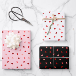 Valentine Hearts on Pink, White und Black Geschenkpapier Set