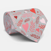 Valentine Hearts Pink Red Gray Stilvolles Muster Krawatte (Gerollt)