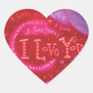 Valentine Hearts Pink Red I Liebe You Typografie Herz-Aufkleber