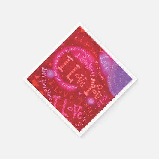 Valentine Hearts Pink Red I Liebe You Typografie Serviette (Ecke)