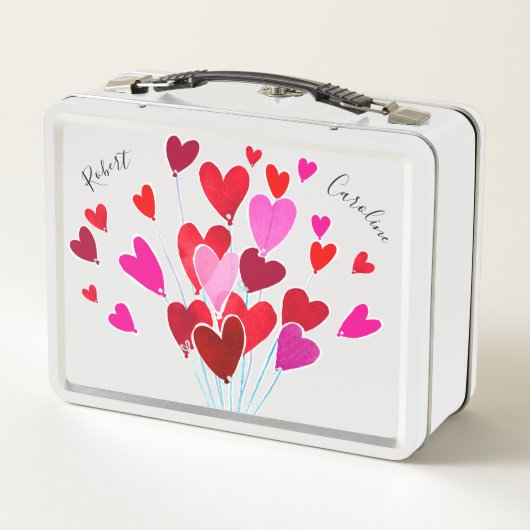 Valentine Hearts Pink Rote Typorie Personalisiert Metall Brotdose (Rückseite)