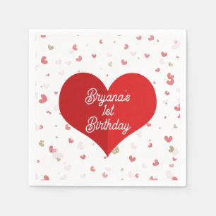 Valentine Hearts Red Pink & Gold Party Serviette