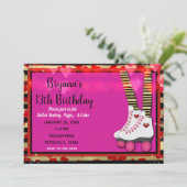 Valentine Hearts Roller Skaten Birthday Party Einladung (Stehend Vorderseite)