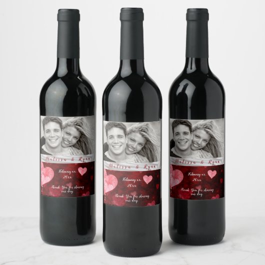 Valentine Hearts Silver Ribbon Weinetikett (Flaschen)