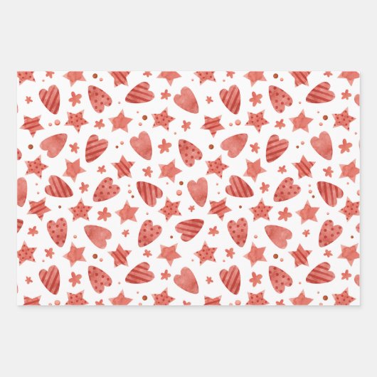 Valentine Hearts & Stars Muster Wrapping Papers Geschenkpapier Set (Vorderseite 2)