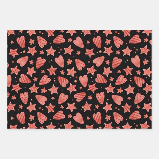 Valentine Hearts & Stars Muster Wrapping Papers Geschenkpapier Set (Vorderseite)
