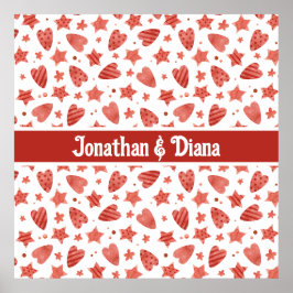 Valentine Hearts & Stars Pattern Poster