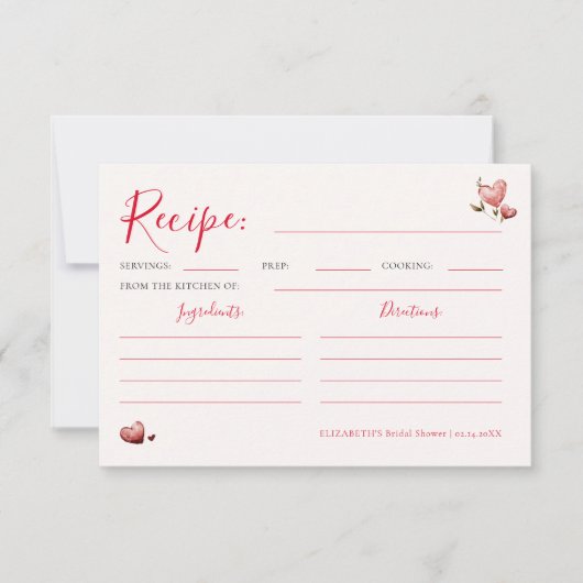 Valentine Hearts Vine Bridal Shower Recipe Card (Vorderseite)