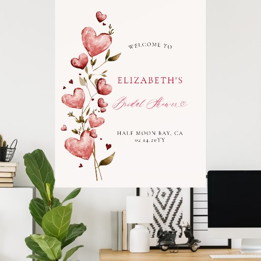 Valentine Hearts Vine Whimsy Bridal Shower Welcome Poster (Heimbüro)