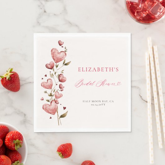 Valentine Hearts Vines Whimsical Bridal Shower Serviette (Beispiel)