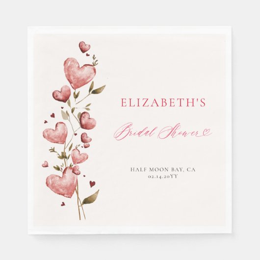 Valentine Hearts Vines Whimsical Bridal Shower Serviette (Vorderseite)