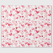 Valentine Hearts Whimsical Wasserfarbe Rosa Rot Geschenkpapier (Flach)